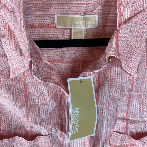 Michael Kors Linen Striped button up tie front top NWT - Picture 4 of 6